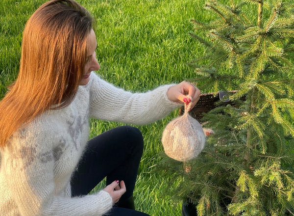 Hand knitted CHRISTMAS BOBBLES - Rocking Horse Motif   from - 'ETUDE'S KNITTING MEDITATION' Collection