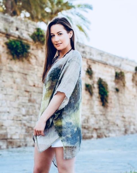 ETUDE'S LIMITED EDITION LINEN TUNIC - DIGITALLY PRINTED ABSTRACT ART ON LINEN FABRIC