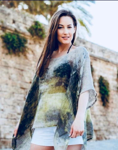 ETUDE'S LIMITED EDITION LINEN TUNIC - DIGITALLY PRINTED ABSTRACT ART ON LINEN FABRIC